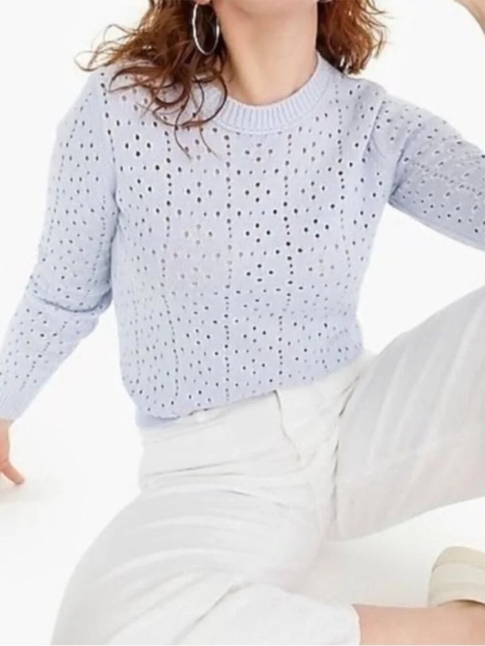 Point Sur Pointelle Knit Cotton Sweater Size Small